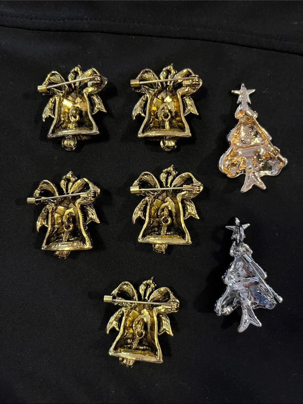 Swarovski Multicolor Crystal Christmas Bell and Tree Brooch Set